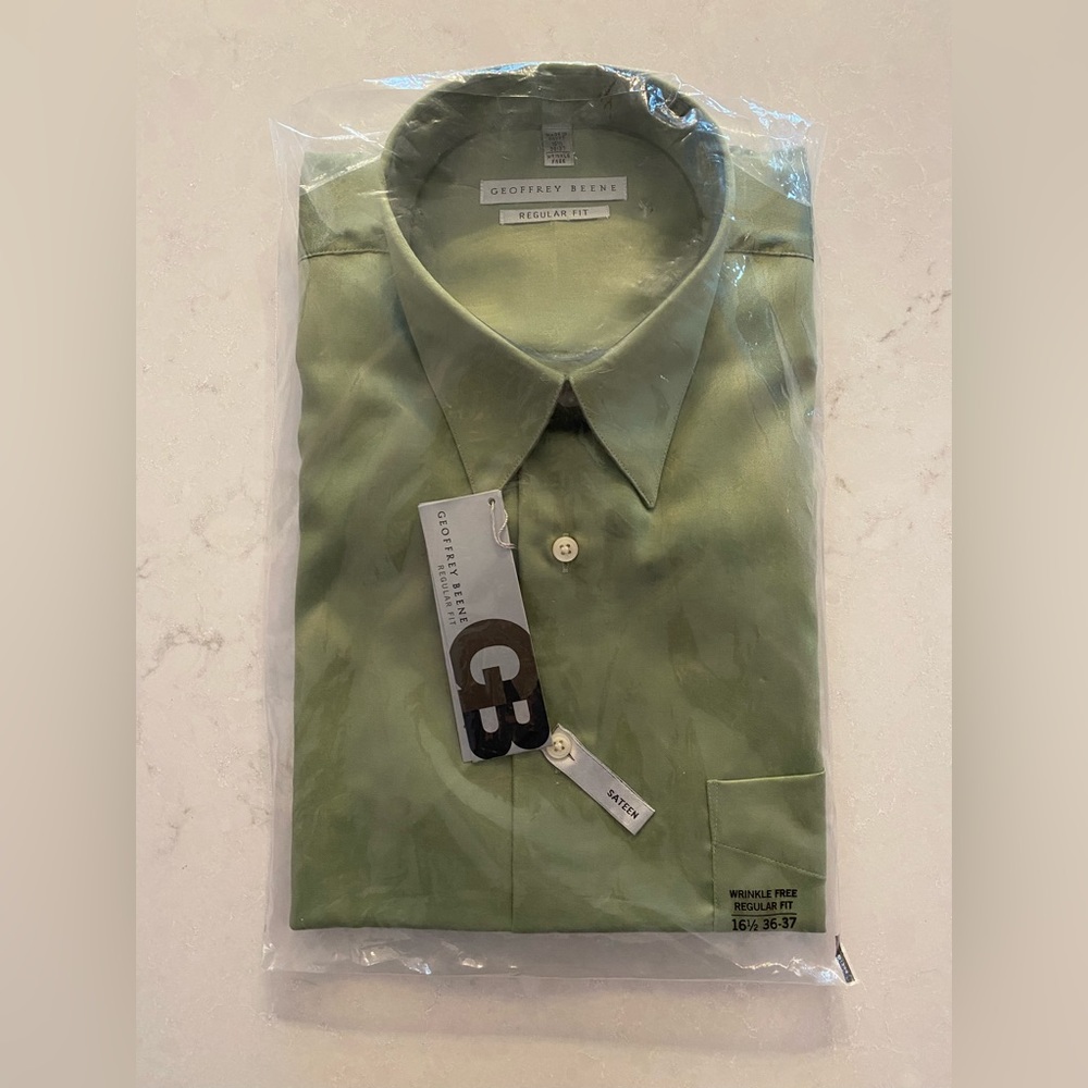 Sage Green Geoffrey Beene Long Sleeve Dress Shirt Sateen 16.5x36-37 reg fit NEW